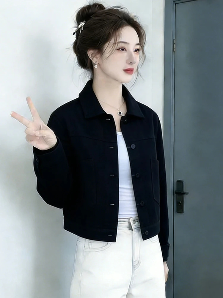 

Korean Sle ort Spliced Color Blo Faion Outerwear Women's Jaet 2026 Autumn New Small Fraance Sle High End Feelin...