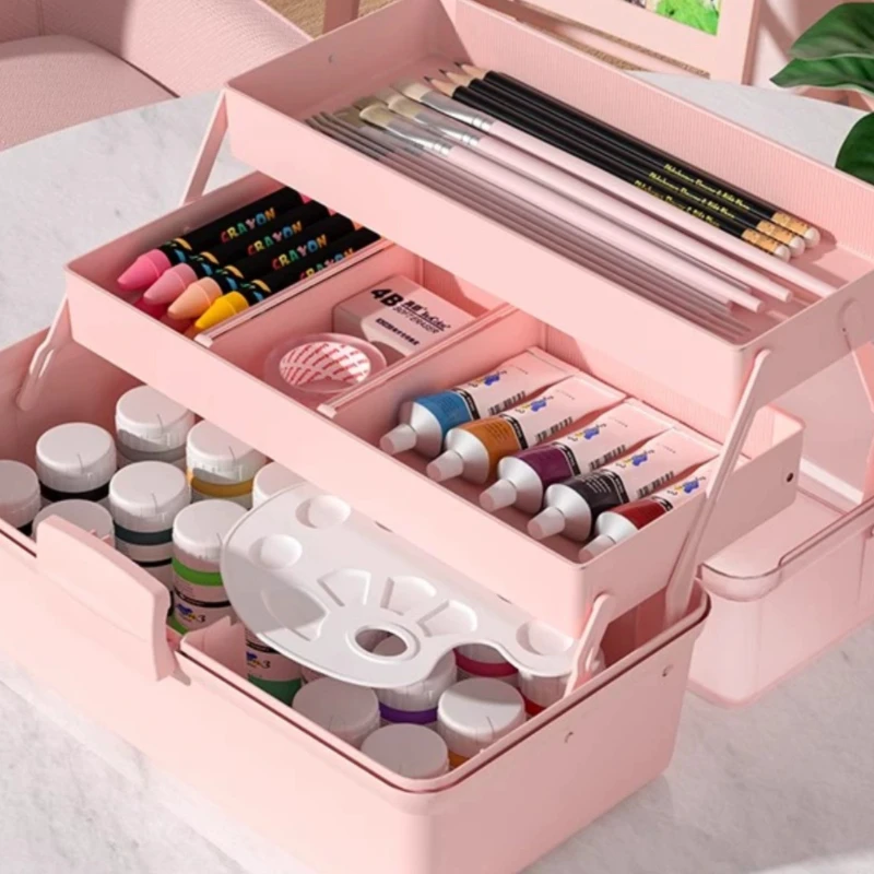 Art Case Cosmetic Case Three-Layer Toolbox Gouache Storage Box Special Organizing Box