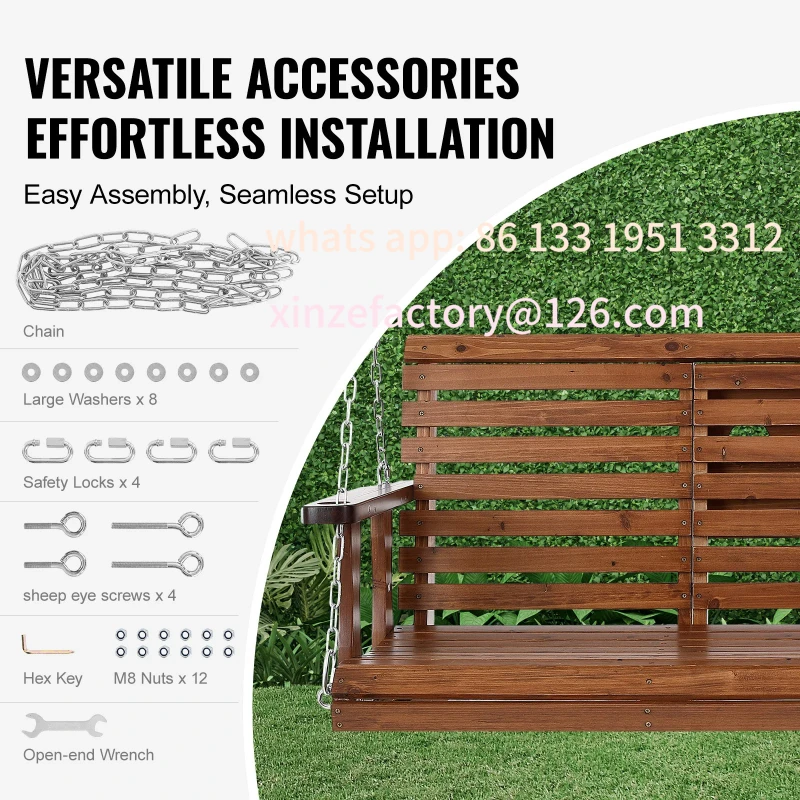 أرجوحة الشرفة الخشبية القابلة للتخصيص بطول 5 أقدام أرجوحة مقعد الفناء لحديقة الفناء ترقية 880 رطل أرجوحة ذات سعة تحميل قوية #5