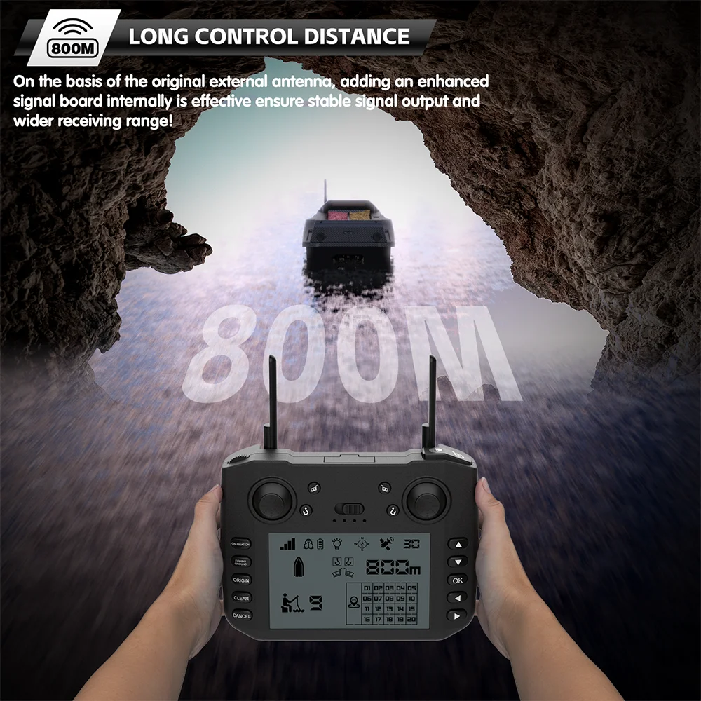 Zdjęcie 6: Flytec V080 GPS Łódź Zanętowa z Baterią 12V 20000mAh, Silnikiem Szczotkowym 550, Pilotem Zdalnego Sterowania o Zasięgu 800M, Nośnością Zanęt 3KG, Łódź Zanętowa z Włókna Węglowego ABS z Ekranem 4,3 Cala