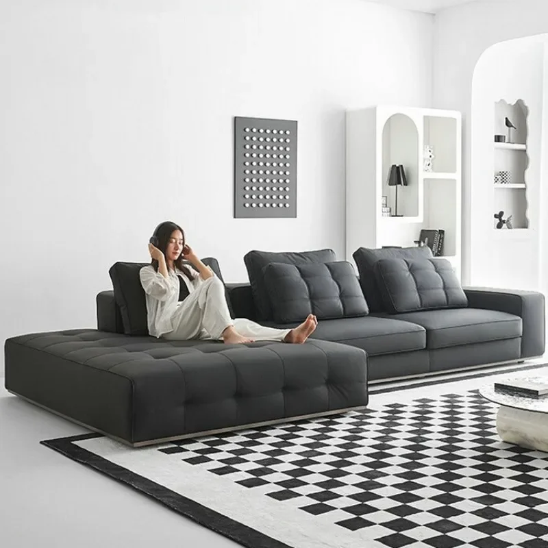 

Corner leather sofa living room large cowhide Italian minimalist leather sofa