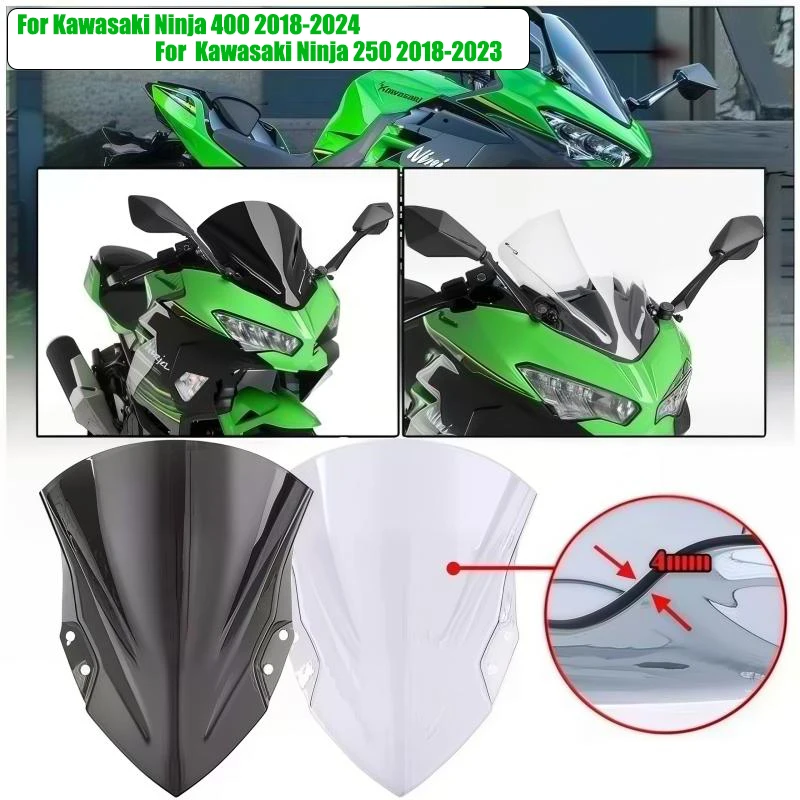 

Motorcycle Windscreen Double Bubble Air Deflector Windshield For Kawasaki NINJA 400 EX400 NINJA 250 2018-2023 2020 2021 2022