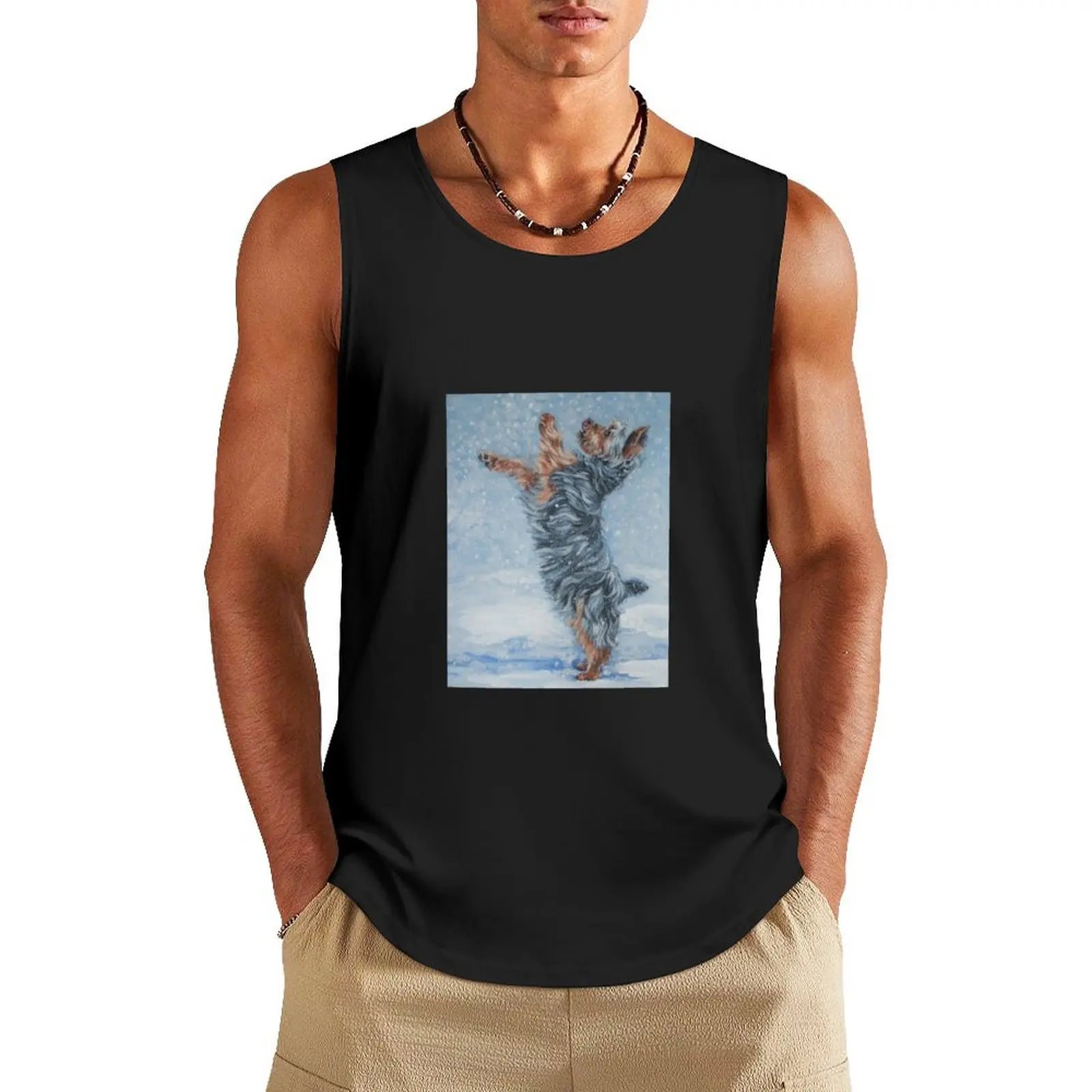 Yorkshire Terrier Fine Art Painting Tank Top Man sleeveless shirt t-shirt for men clothing men