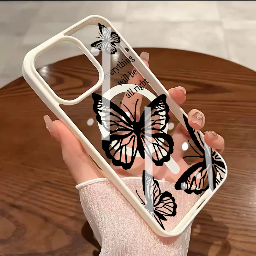 Retro INK Butterfly Klarsicht-Hülle für iPhone 17 15 11 13 16 14 Pro Max 13 12 15 Plus Hüllen für Magsafe Wireless Charging Drop Cover – Detail 9