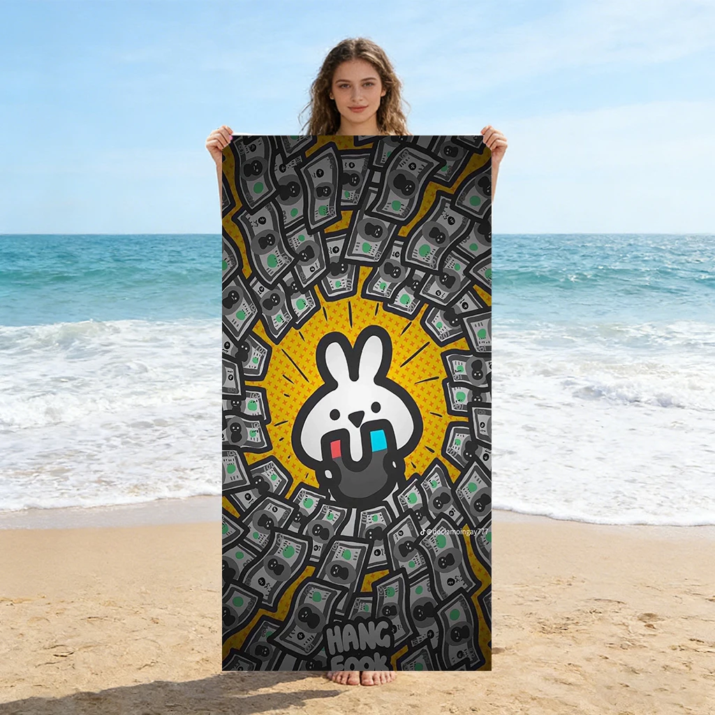1pc A Rabbit Wrapped in Wealth Beach Towel Quick-drying Towel Suitable for Seaside Pool Camping Vacation Yoga For Family Friends