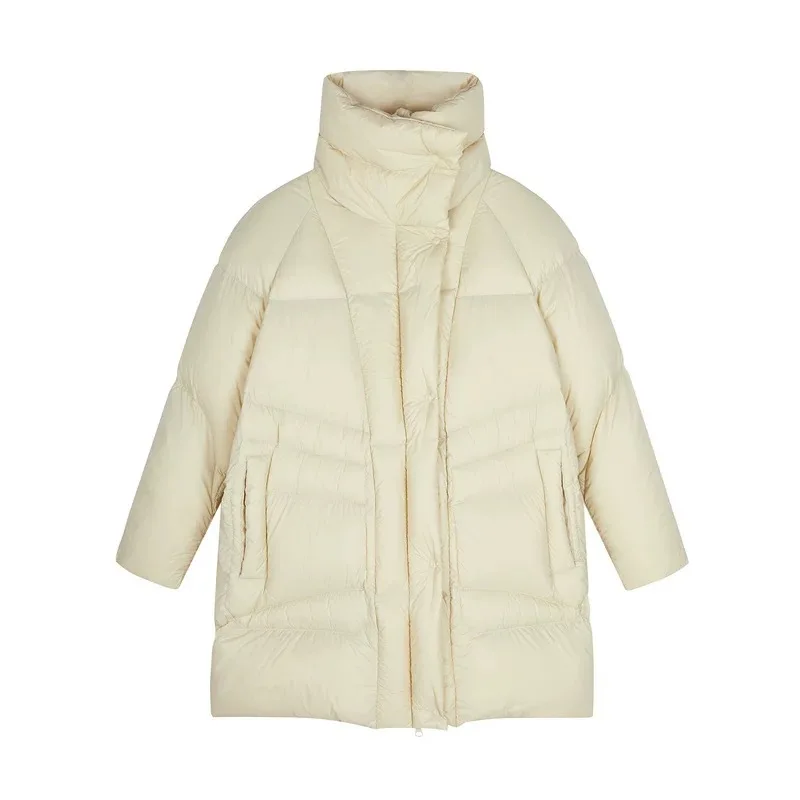 

Зимний пышный пуховик средней длины с воротником-стойкой, женский пуховик на белом утином пуху, пушистая парка, верхняя одежда, женские толстые теплые куртки на молнии