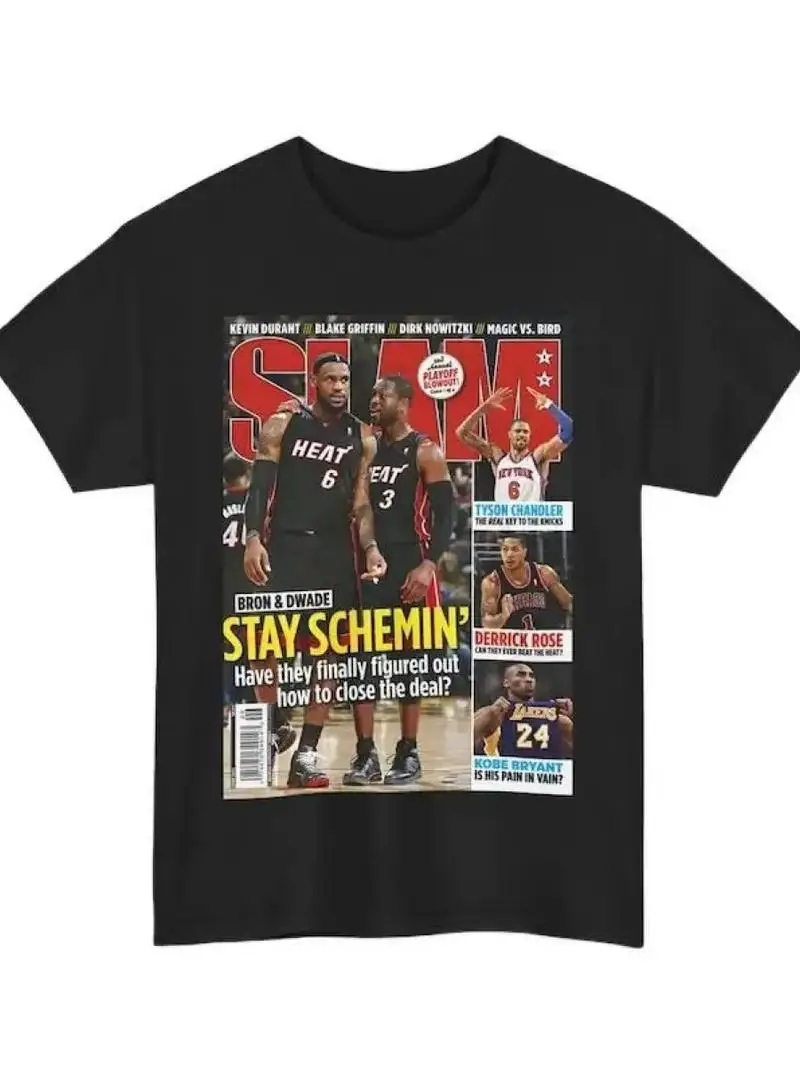 Unisex Relaxed-Fit Cotton Round Neck Short-Sleeve Graphic Tee, LeBron James LBJ Dwyane Wade SLAM Cover Multi-Size Vintage Streetwear Clothing Basketball Top