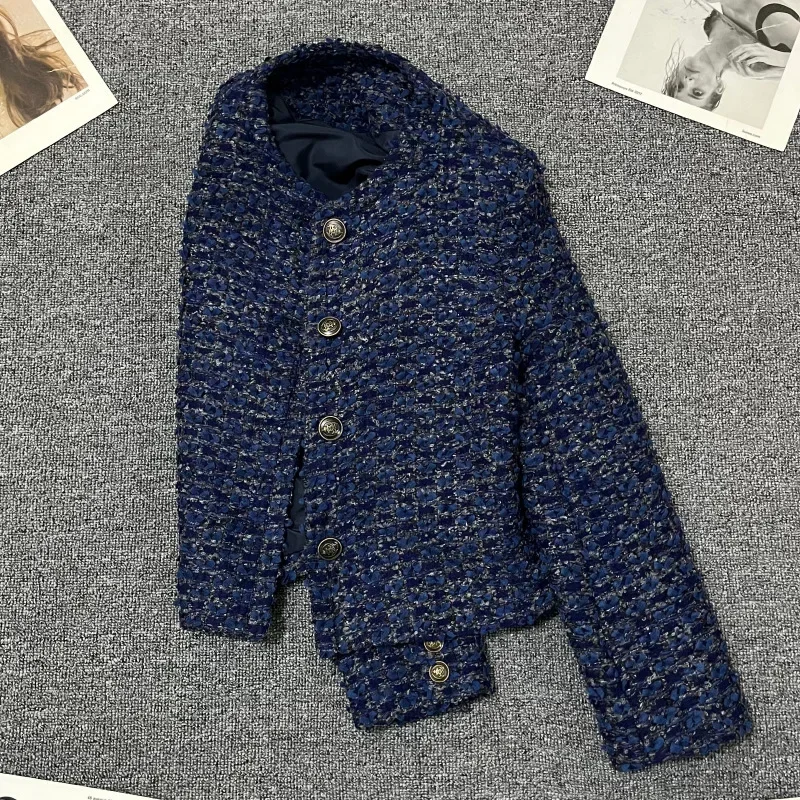 Marineblau Frauen Anzüge 1 Stück Blazer Tweed formelle Büro Dame Business Arbeit tragen Mode Mädchen Mantel Jacke elegantes Ballkleid