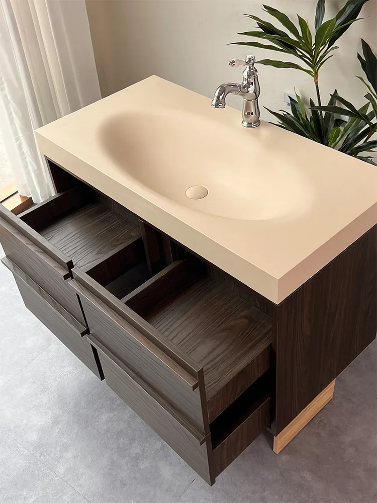 

Nordic Antique Acrylic Wash Basin Skin Feeling Ceramic Whole Washbin Bathroom Cabinet Combination