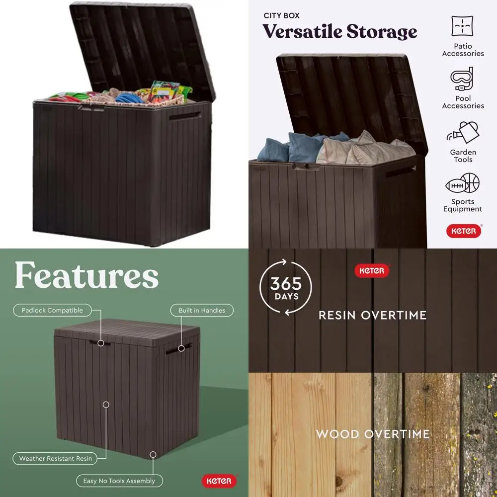 Brown 30 Gallon Resin Outdoor Storage Box with Patio Table Feature, Ideal for Pool and Garden Accessories