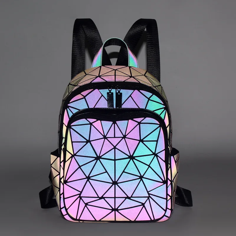 

Iridescent Reflective Geometric Backpack Luminous School storage Bag Rhomboid Versatile Personality short travel