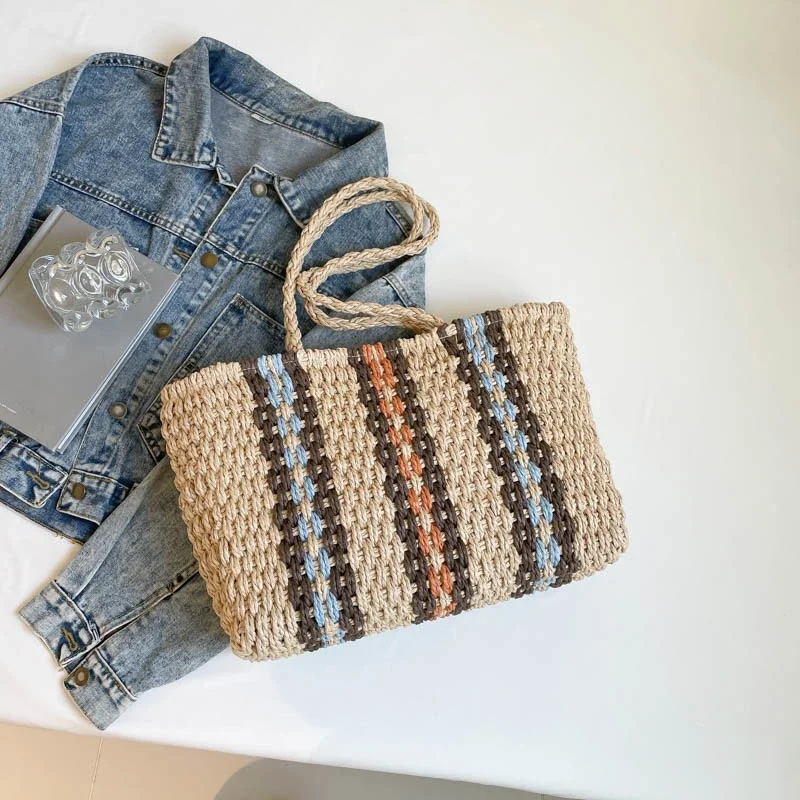 

Straw Woven Large Capacity Shoulder Bags Spring New Patchwork Female Bags on Sale 2025 Fashion Versatile Beach Women's Handbags