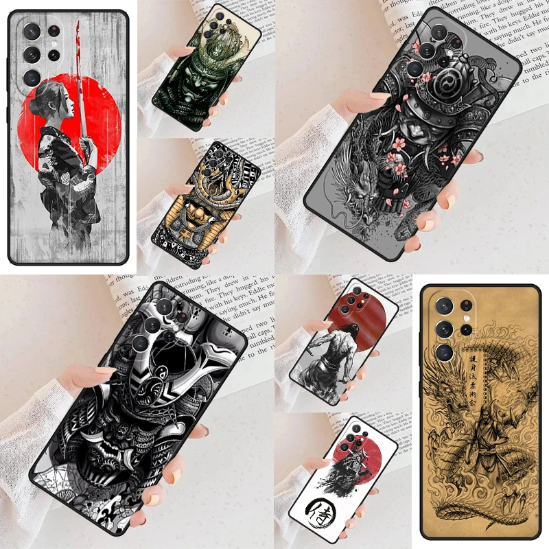 اليابان الساموراي خوذة قضية الهاتف لسامسونج غالاكسي S24 S25 S23 S22 S21 نوت 10 20 برو S20 زائد FE الترا لايت غطاء