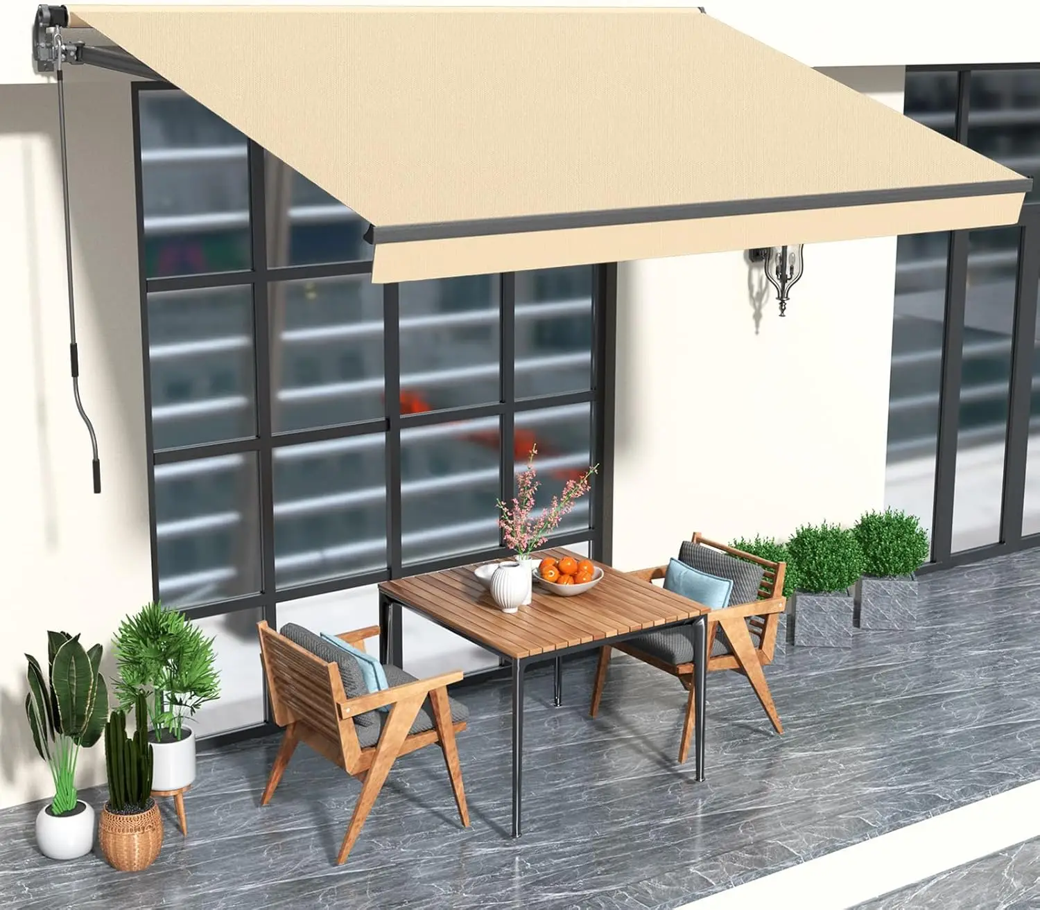 

Manual Retractable Patio Awning, UV & Waterproof Polyester Cover with Aluminum Frame for Outdoor Deck, Balcony, Yard
