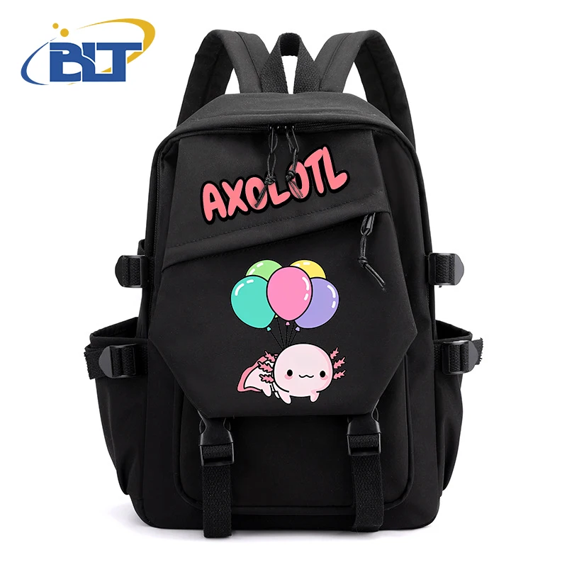 Simpatico zaino per ragazze stampato Axolotl zaino per studenti per bambini borsa Casual nera regalo per bambini