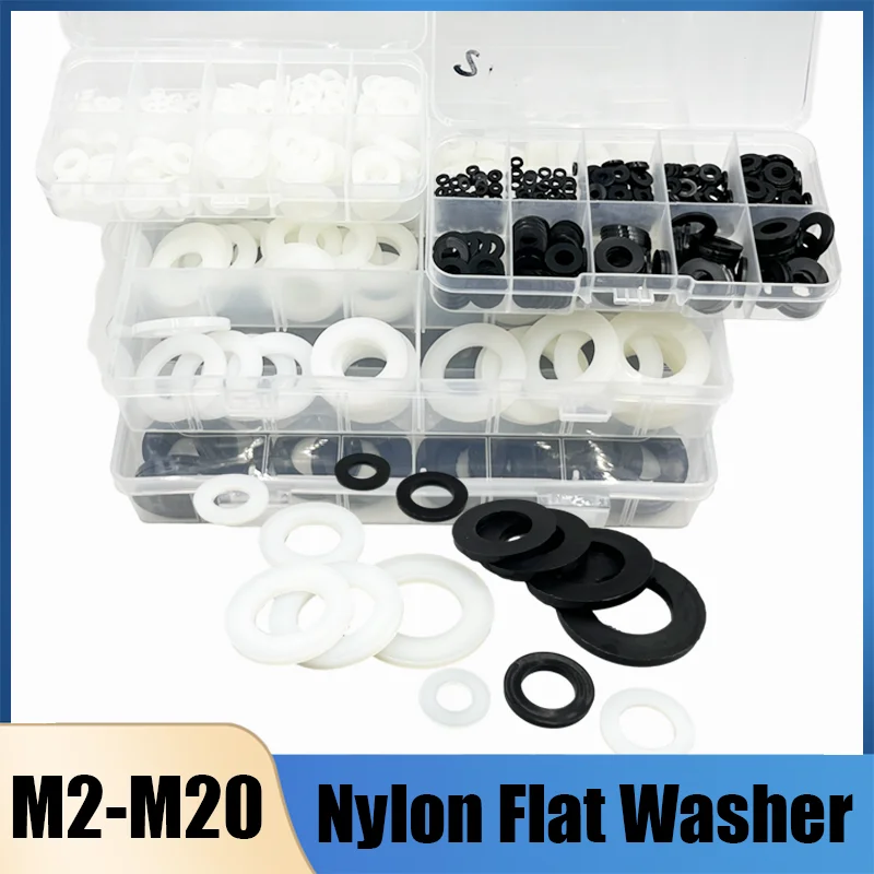 

Nylon Flat Washer Metric Sealing Spacer Gasket Ring M2 M2.5 M3 M4 M5 M6 M8 Black White Plastic Sealing Hard Washer for Screw