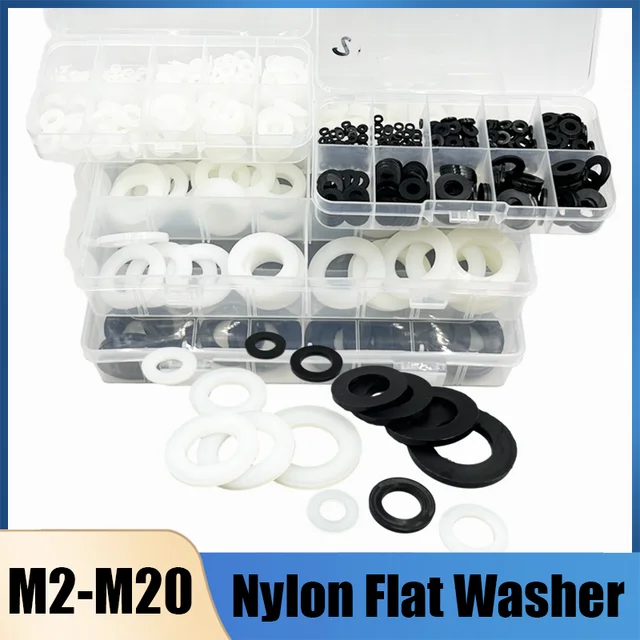 Nylonowa płaska podkładka metryczna uszczelka dystansowa pierścień M2 M2.5 M3 M4 M5 M6 M8 czarny biały plastikowa uszczelka twarda podkładka do śruby