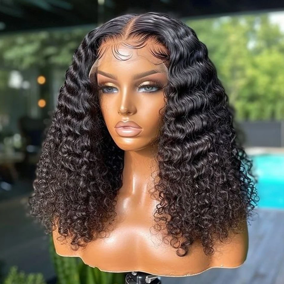 Deep Wave Glueless Wig Mongolian Human Hair Ready To Wear Bob 12AHuman Hair Wig Wear To Go Loose 13x4 Lace Curly Wigs for Women