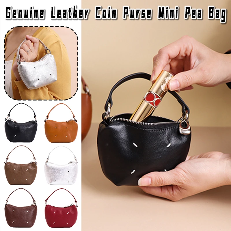 Genuine Leather Coin Purse for Women Small Pocket Wallet Keychain Pouch for Coins Earphones Lipstick Cards Compact Organizer Bag