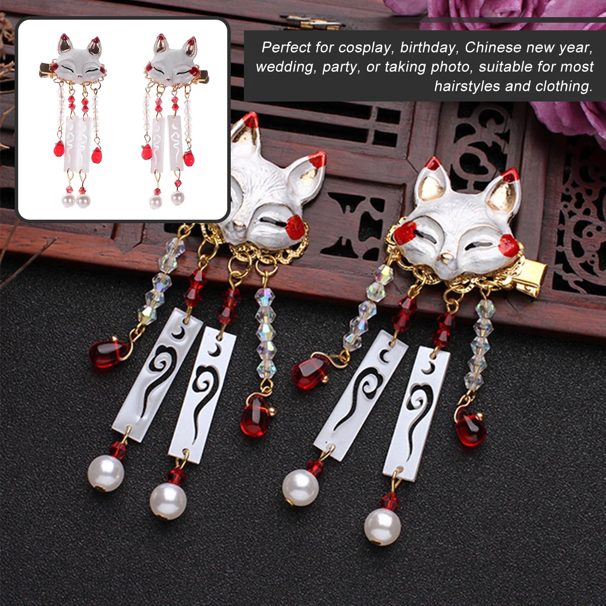 

1Pair Fox Hairpin Dangle Tassel Animal Hair Clip Barrette for Cosplay Birthday Wedding Party Hair Accessory Tassel Hairpin