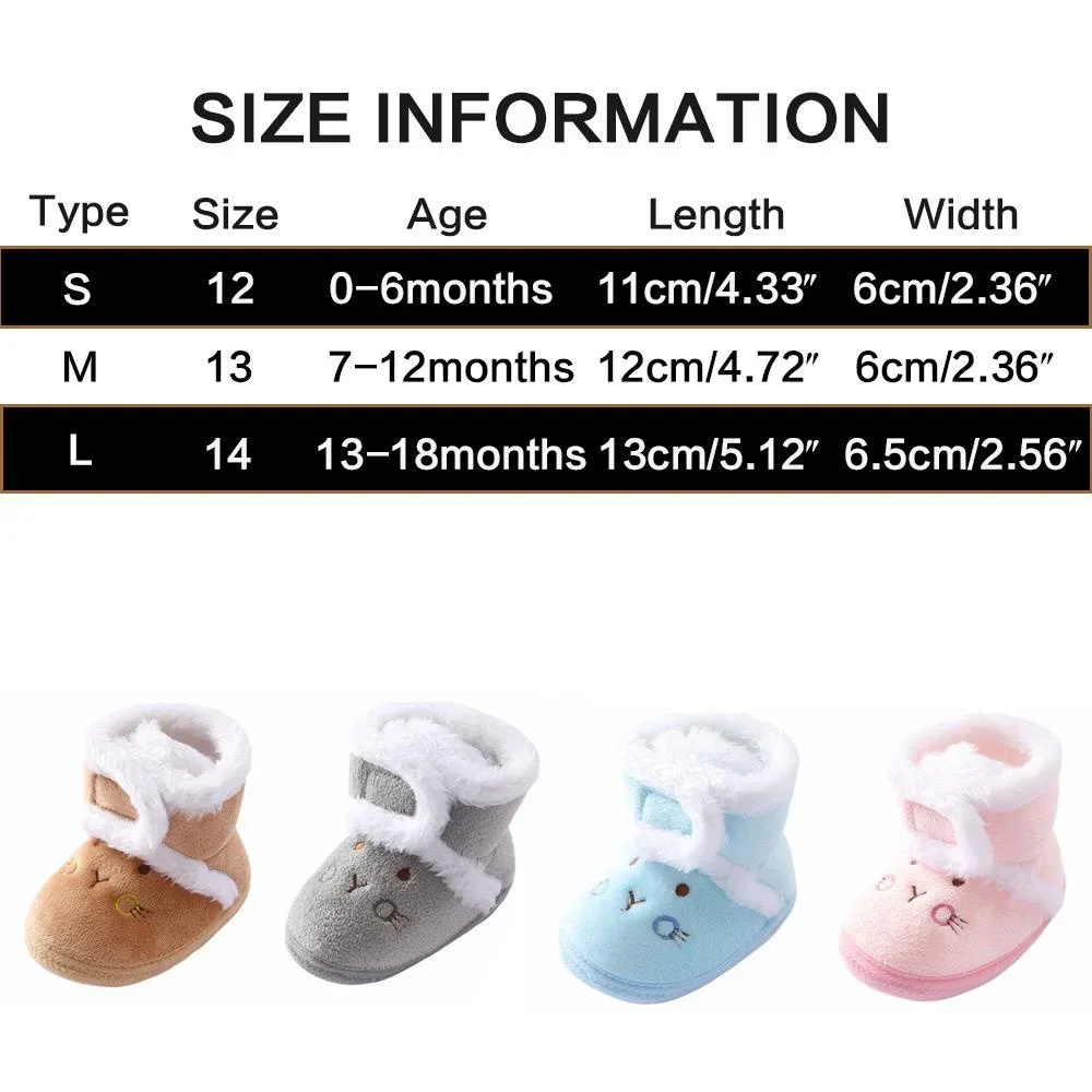 Winter Warm Coral Fleece Cartoon Cotton Anti Slip Snow Boots for Newborn Babies 0 18 Months 1 Pair Soft Toddler Shoes