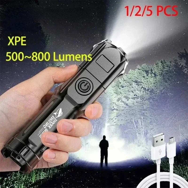 High Power LED Flashlight USB Rechargeable Torch Portable Zoomable Camping Light 3 Lighting Modes Use High Strength ABS Material