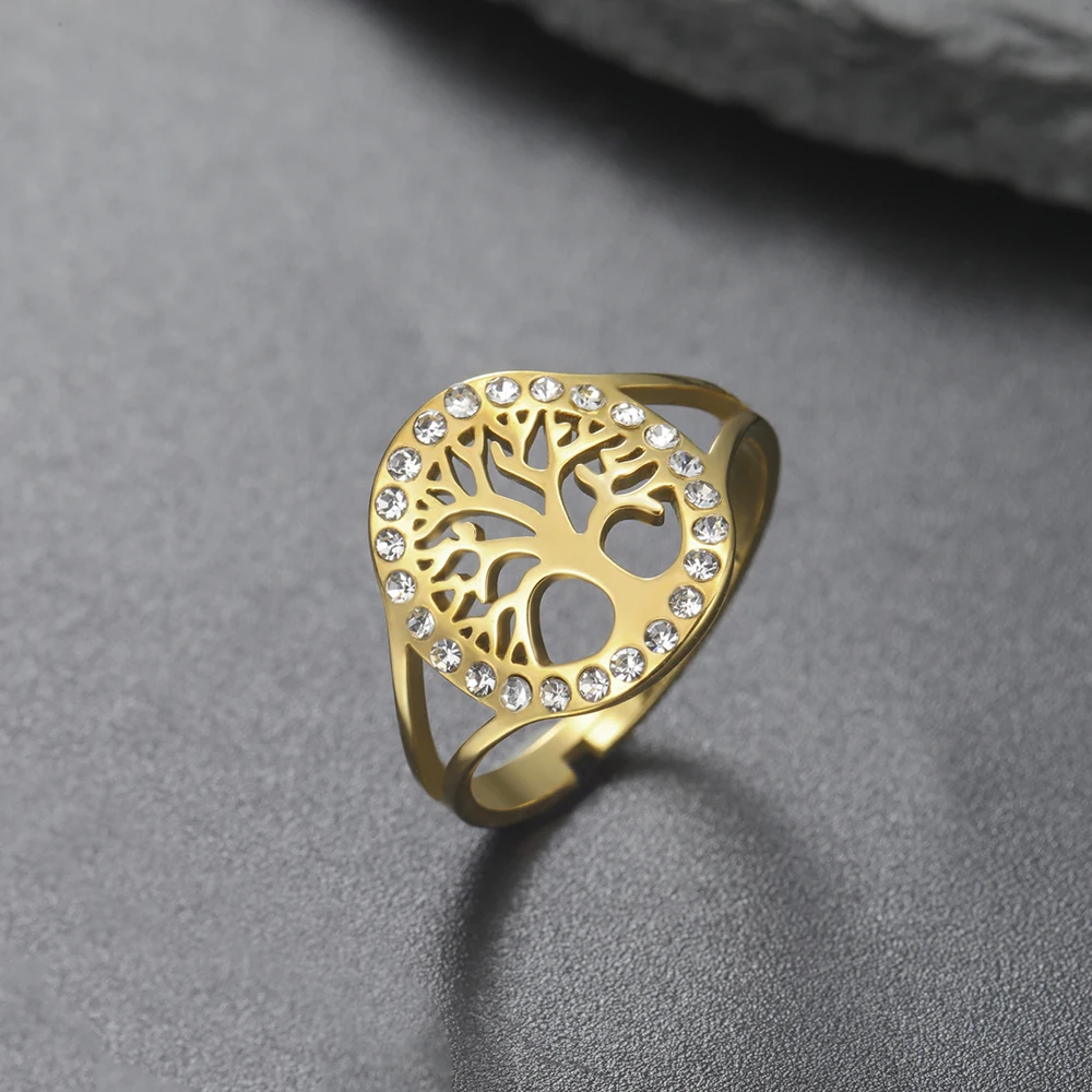 Dawapara Baum des Lebens Damen Ring Klarer Zirkon Verstellbarer Ring Yggdrasil Stammbaum Paar Schmuck Edelstahl Ehering – Detail 20