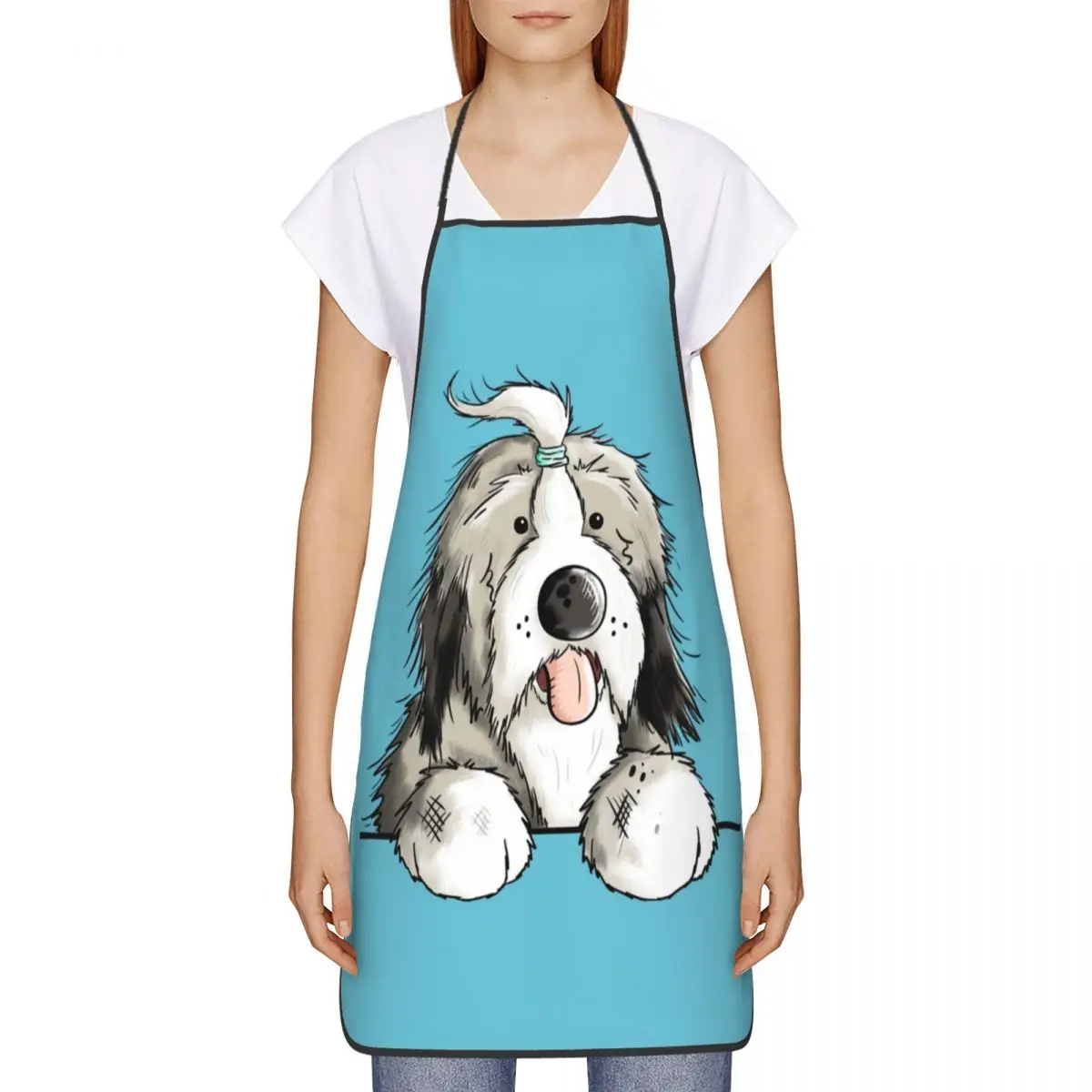 Custom Unisex Happy Bearded Collie Dog Bib Apron Adult Women Men Chef Tablier Cuisine for Kitchen Cooking Pet Animal Baking