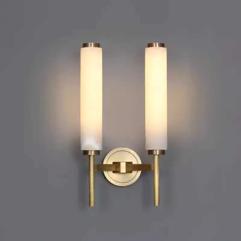 

simple LED Spanish Natural Marble Wall Lamp Light Luxury Villa Living Room Background Wall Bedroom Bedside All Copper Wall Lamp