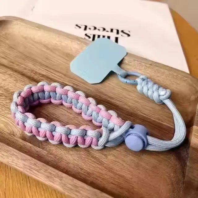 Leuke gevlochten mobiele telefoonkoord anti-verlies korte polsband hanger mode hangende riem snoepkleuren touwketting