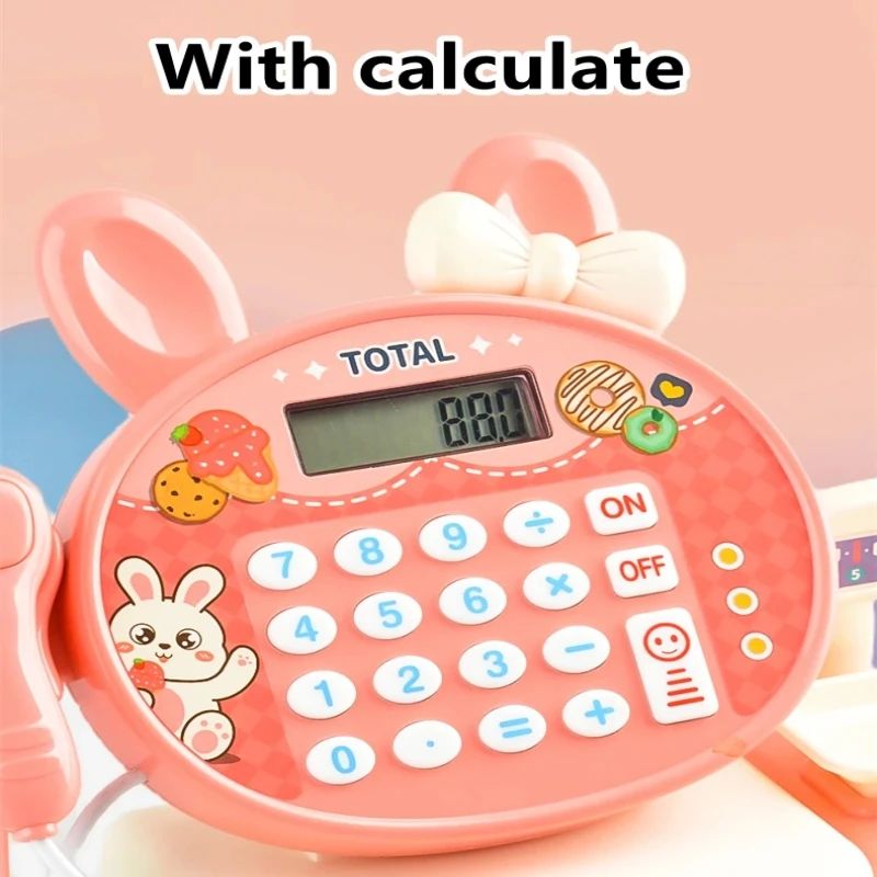 Pretend Play Rabbit Cash Register Play House Set Children's Toy Simulation Supermarket Cash Register Couting Toys Christmas Gift