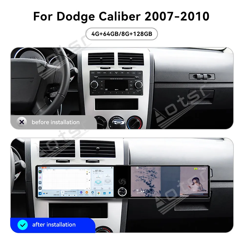 

Для Dodge Caliber 2007-2010: 12,3-дюймовое автомобильное радио с двумя экранами на Android 13, мультимедийный видеоплеер, GPS-навигация, Carplay, Wi-Fi