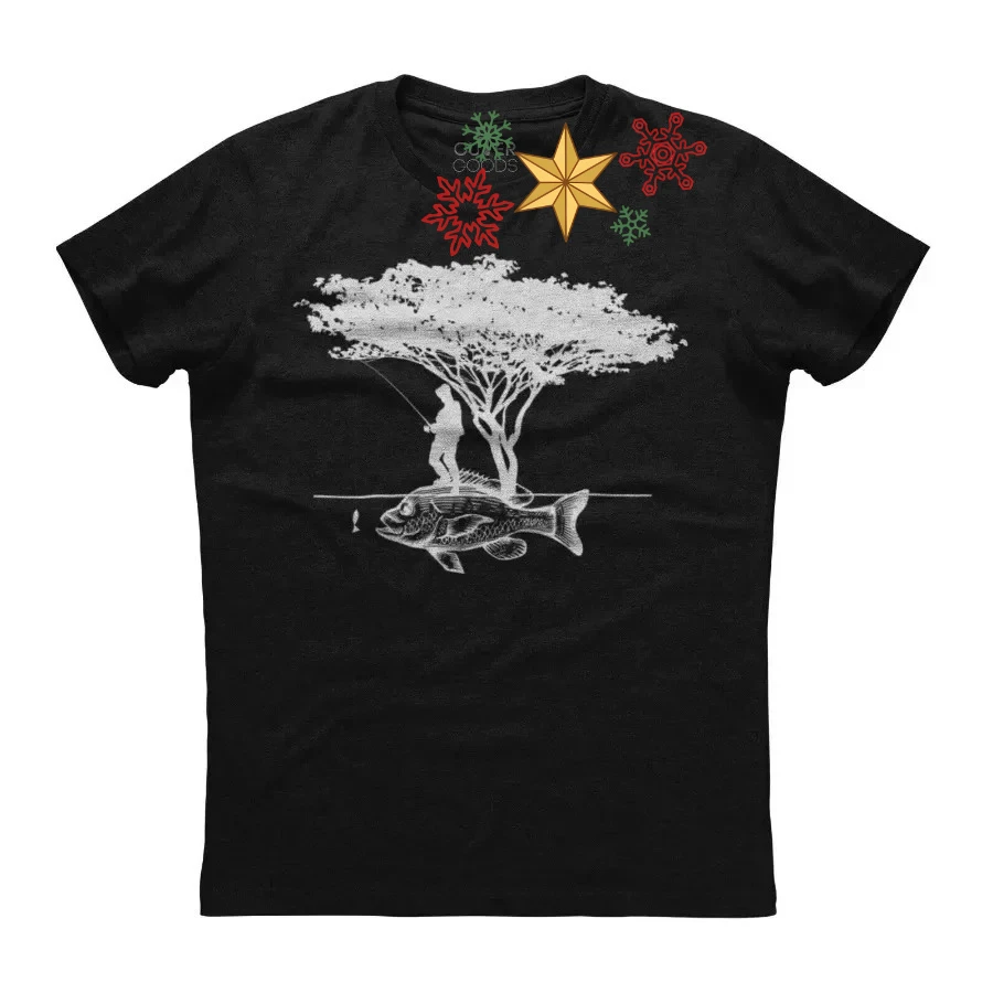 Fishing with Hook Funny Fish and Tree Printed T-Shirt. Summer Cotton O-Neck Short Sleeve Mens T Shirt New S-3XL