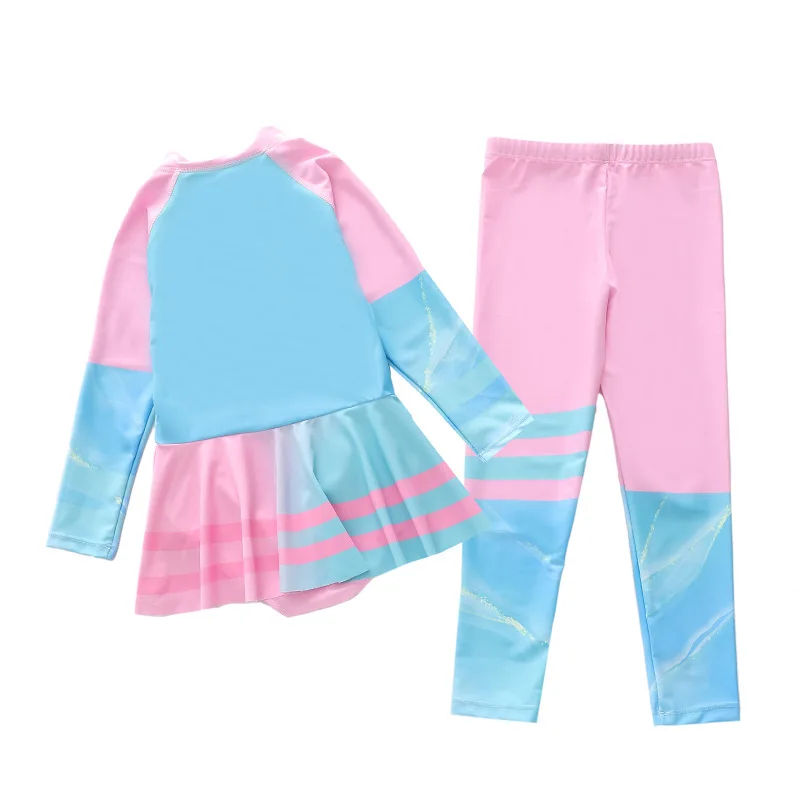 HappyFlute  2PC /Set Long Sleeve  Mermaid Print Zipper Design Sun Protection  Girl Travel Swimsuit