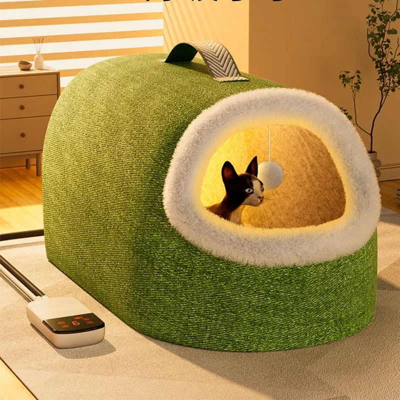 Closed Cats Beds Warm Heating Cat Supplies Multi-gear Temperature Control Houses For Cats Skin-friendly Soft Animal Bed