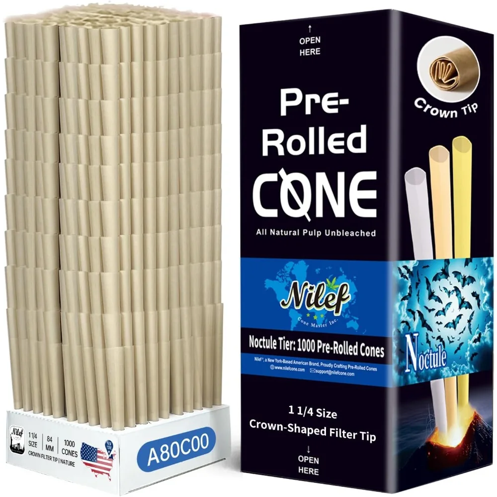 Pre Rolled Cones 1 1/4 Size 1000 Pack | Natural Brown | Bulk Pre-Rolled Cones with "Crown" Filter Tip