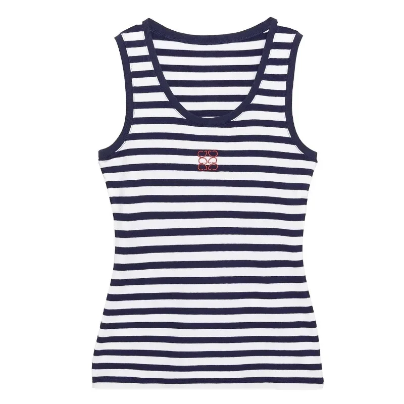 2024 Summer New Women's Fashion Luxury Sweatshirt U-neck Sleeveless Embroidered T-shirt Logo