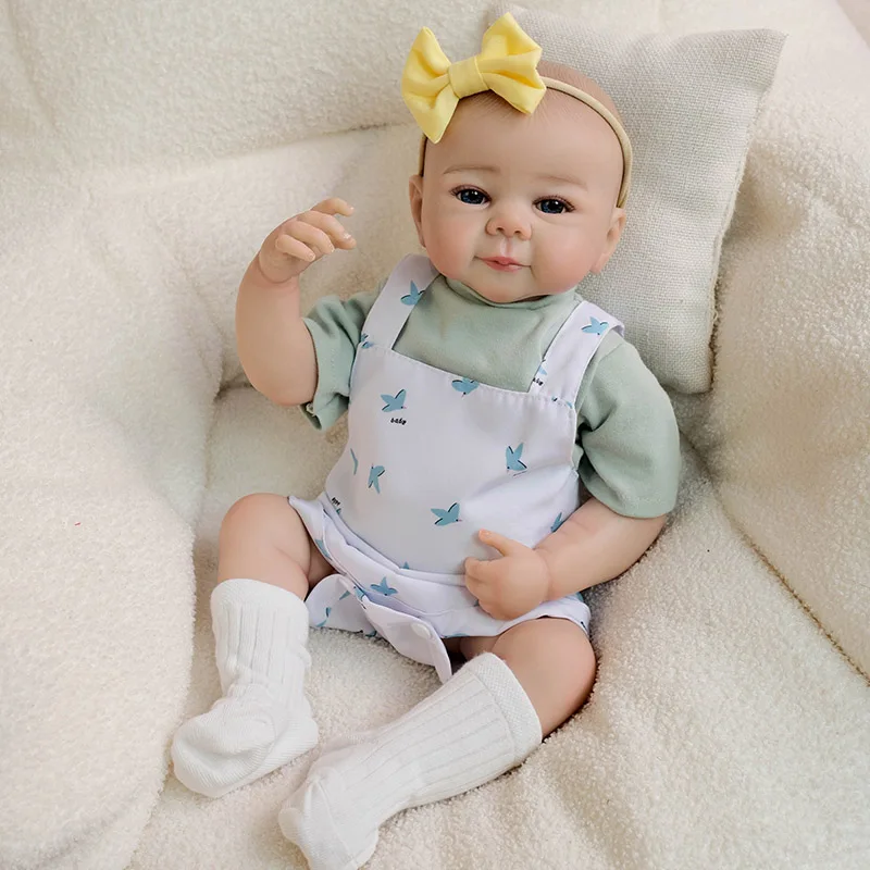 

48cm Full Vinyl Body Reborn Girl Doll Julietta with 3D Skin Multiple Layers Painting Blue Eyes Painted Hair Doll Toy