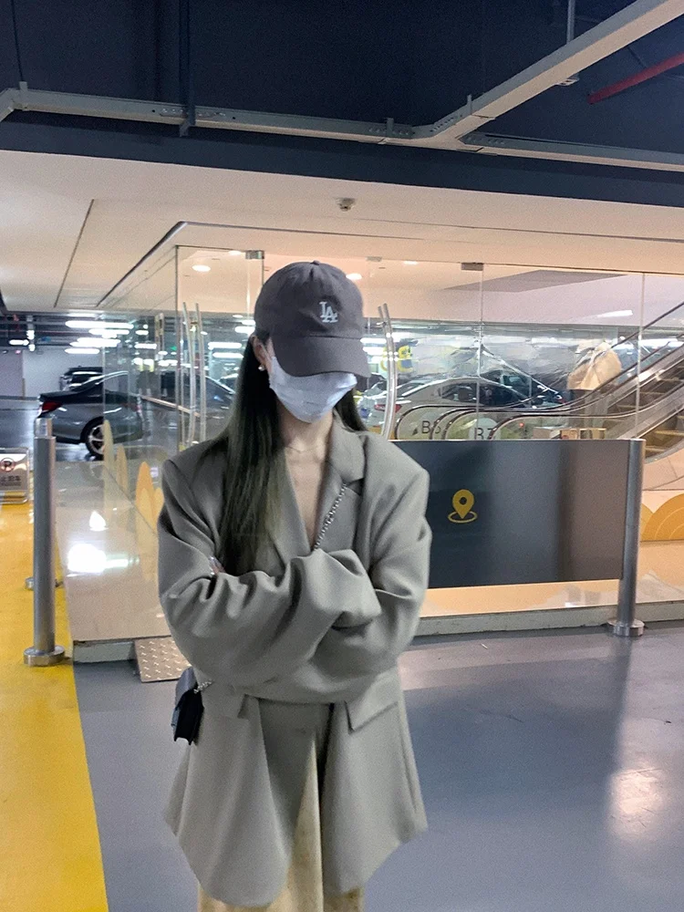 

Spring Loose Casual Sle Women's Suit Jaet Classic Double Breasted Pure Color Commute Faion Miss 77 Private Cus