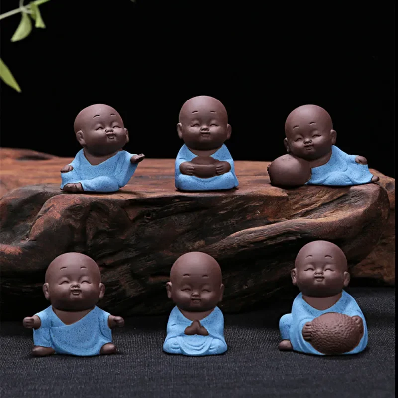 1 PCS Purple Clay small Monk Figurine fingertip Tea Pets Boutique Home Tea Table tray Decoration Accessories Tea Set Crafts