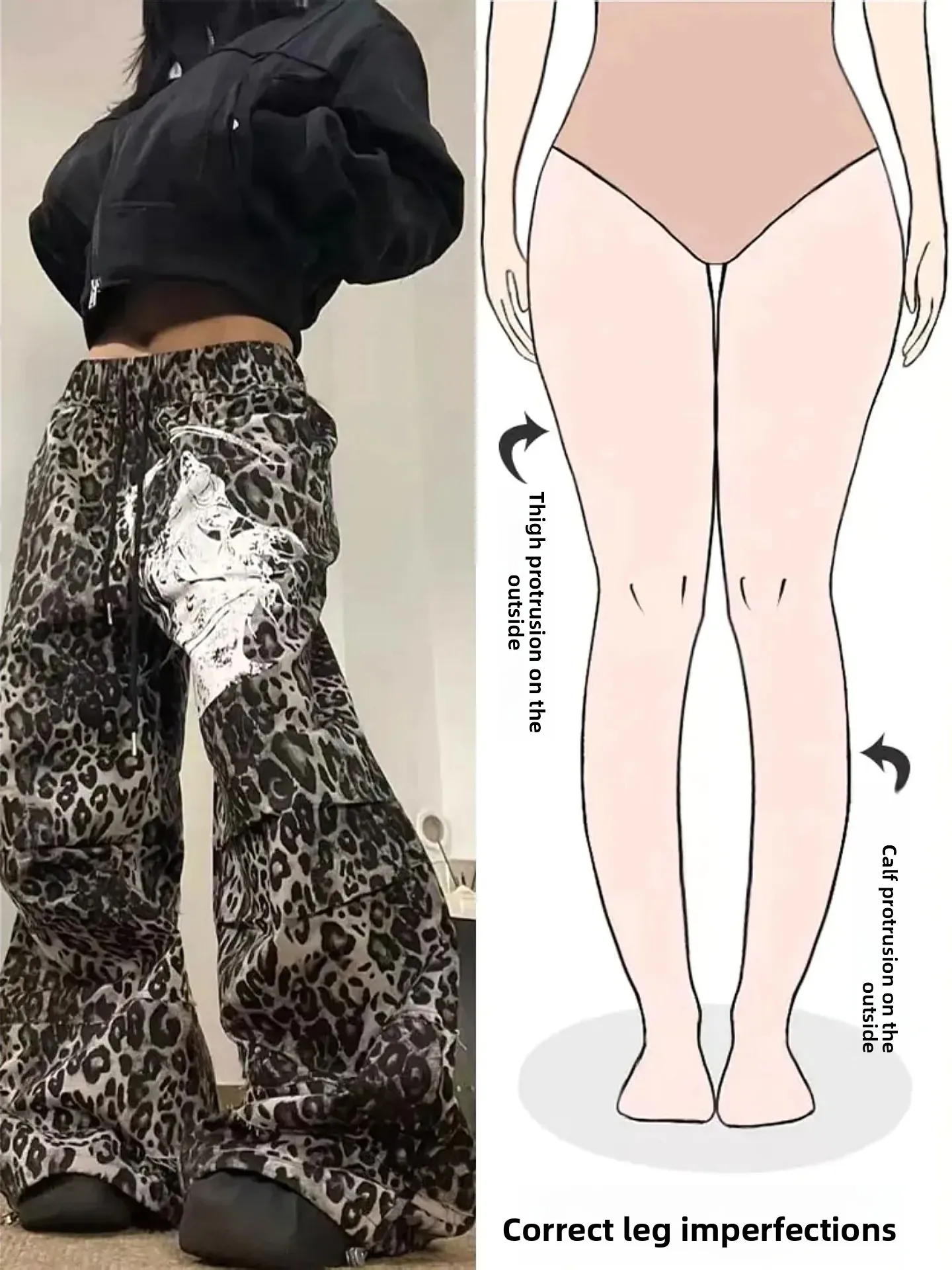 

Ретро-джинсы с леопардовым принтом в американском стиле, на резинке, женские, осенне-зимние, новые, уличный стиль, длинные брюки для фигуры типа «груша»