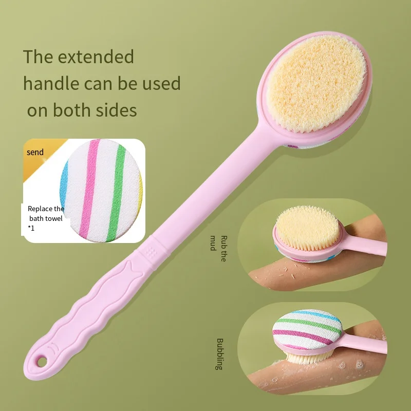 1pc Long Handled Double-sided Bath Brushes Soft Bristled Shower Brush Back Scrubbing Bathing Towel Deep Clean Exfoliator Tools