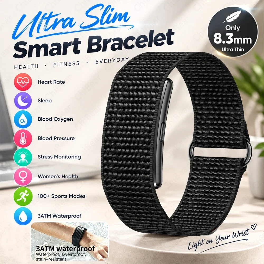 2026 New 8.3mm Ultra Thin Smart Bracelet Women 24-Hour Health Monitoring 3ATM Waterproof Sleep 100+ Sports Modes Smartwatch Men