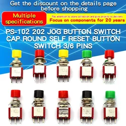 1 PCS Push Button Switch Jog Toggle Switch PS-102 PS-202 Round Self-reset Toggle Switch with Cap 3 Pins/6 Pins Self-reset Switch