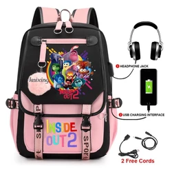 Lovely Inside Out2 zaini USB Cartoon Pink Printed Boy Girls School Bag studenti Bookbag adolescenti donne Mochila Escolar niina