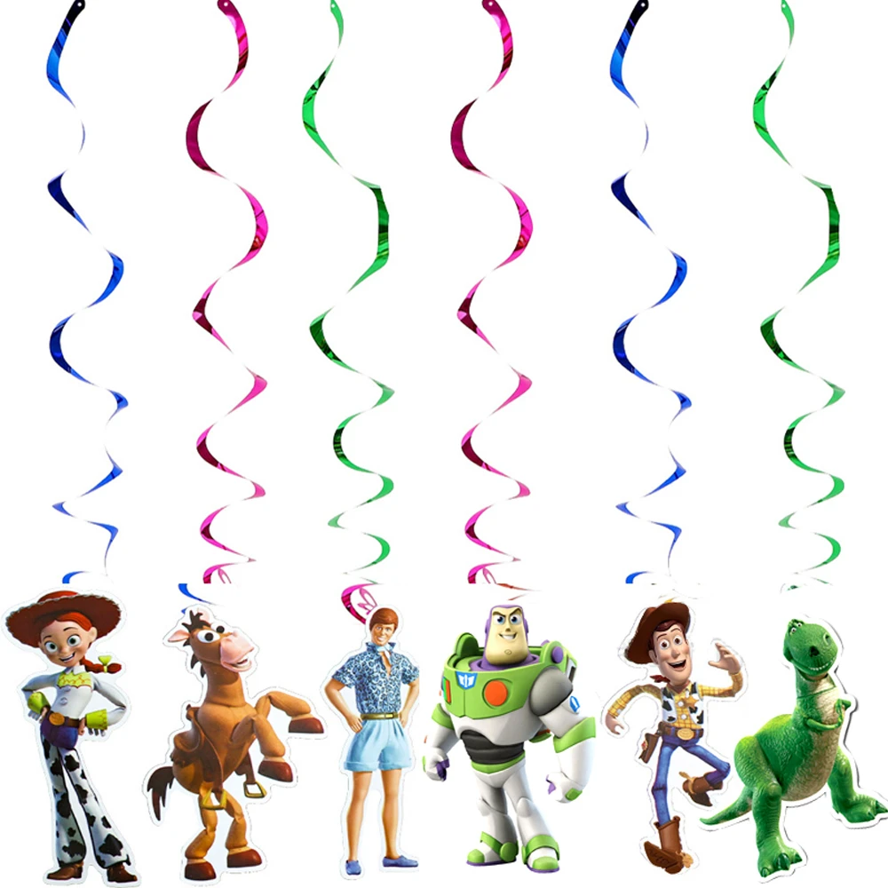 6pcs/lot Toy Story Theme Kids Boys Favors Swirls Happy Birthday Events Party Decorations Ceiling Hanging Spirals