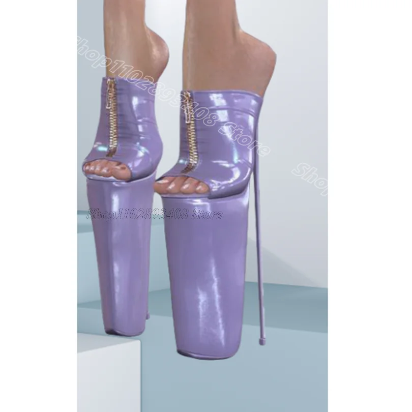 Red Patent Leather Zip Slippers Stiletto Heels Open Toe Women Summer Sexy Party Dress Women Slippers 2025 Zapatos Para Mujere