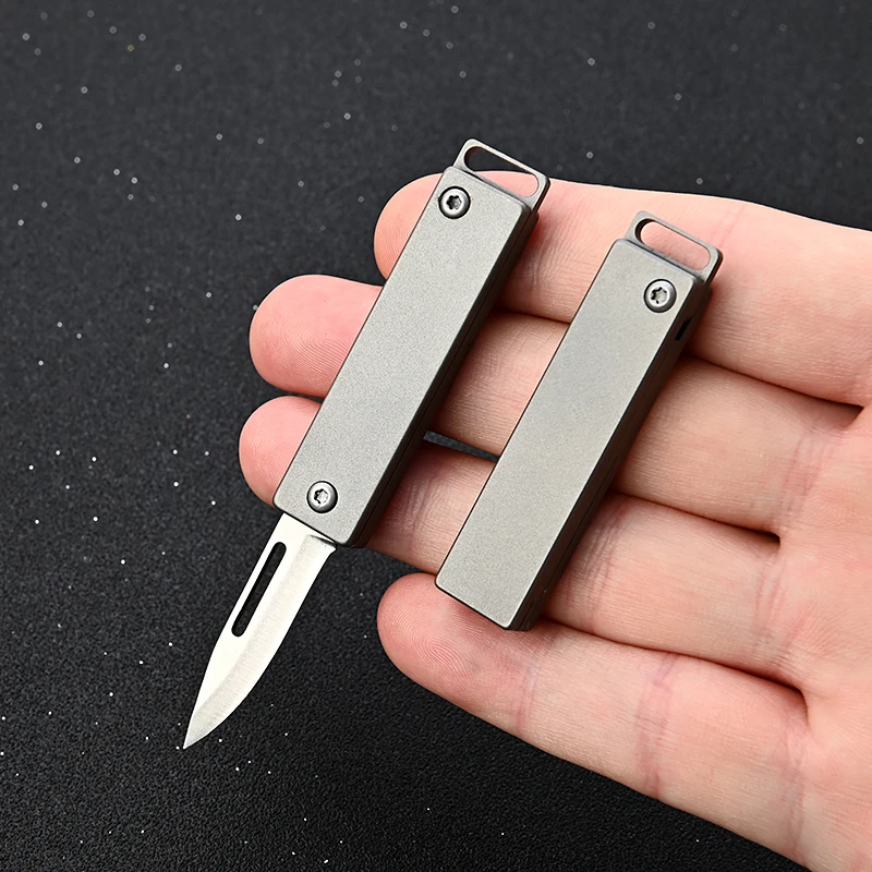 NEW Titanium Alloy Mini Folding Knife High Hardness D2 Steel Sharp Knife With Keychain Pendant Disassembly Express Open Box Tool