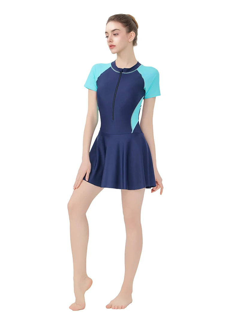 Short Sleeve Plus Size Muslim Swimwear Front Zipper Modest Swimsuit Islamic Swimming Suit For Women Musulman Ensembles L-6XL