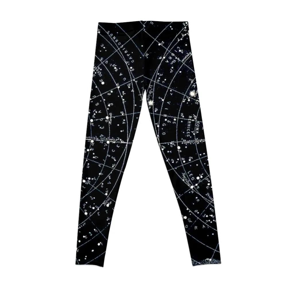 STAR CONSTELLATIONS : Vintage 1900 Galaxy Chart Map Leggings gym's sportswear Women's high waist Womens Leggings